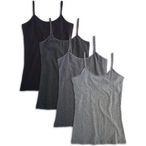 4-Pack Cotton Shelf Bra Camisole Cami Tank 1632 Black/Greys New NWT